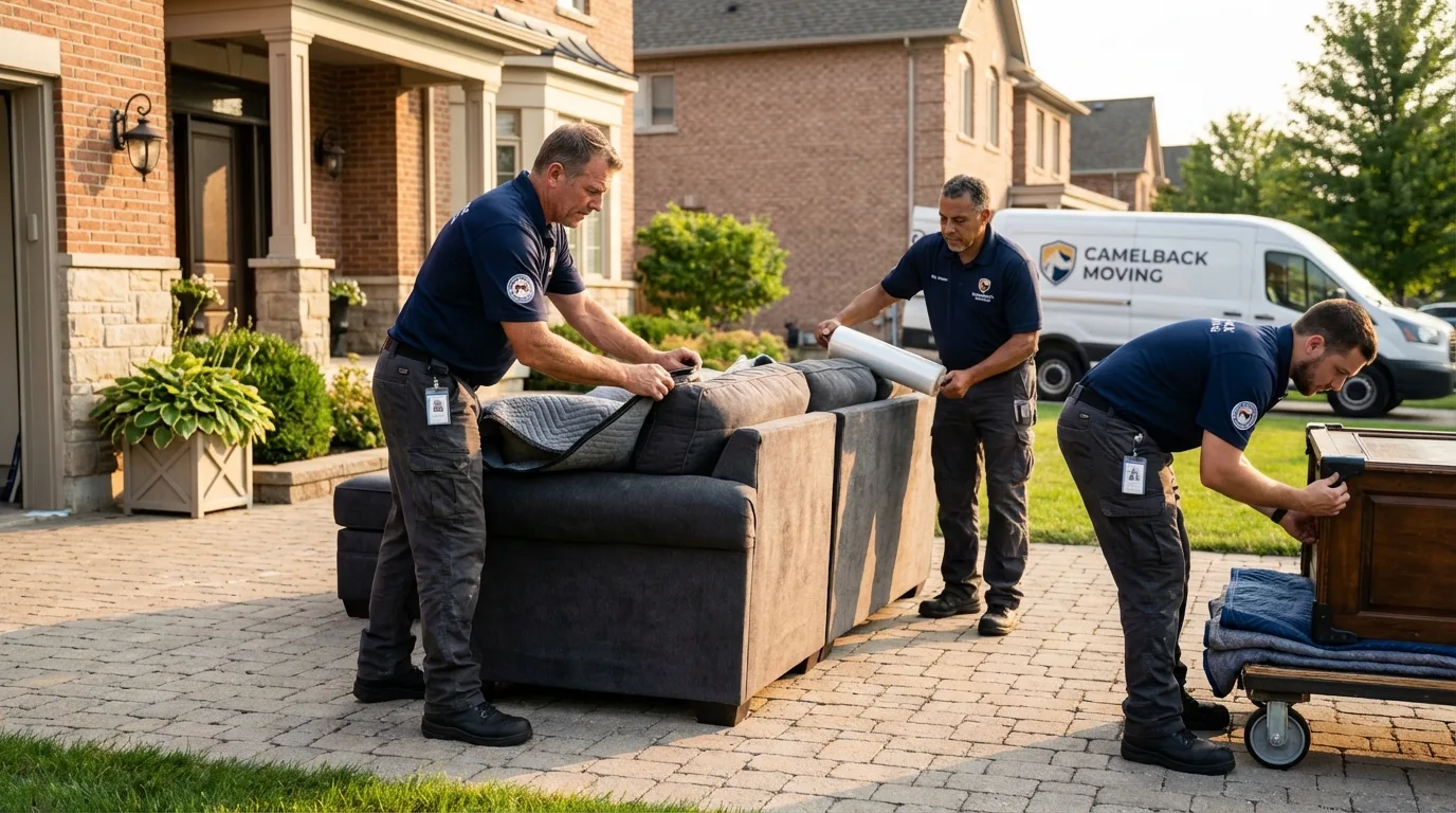 Large estate moving crew wrapping furniture in Broussard, LA