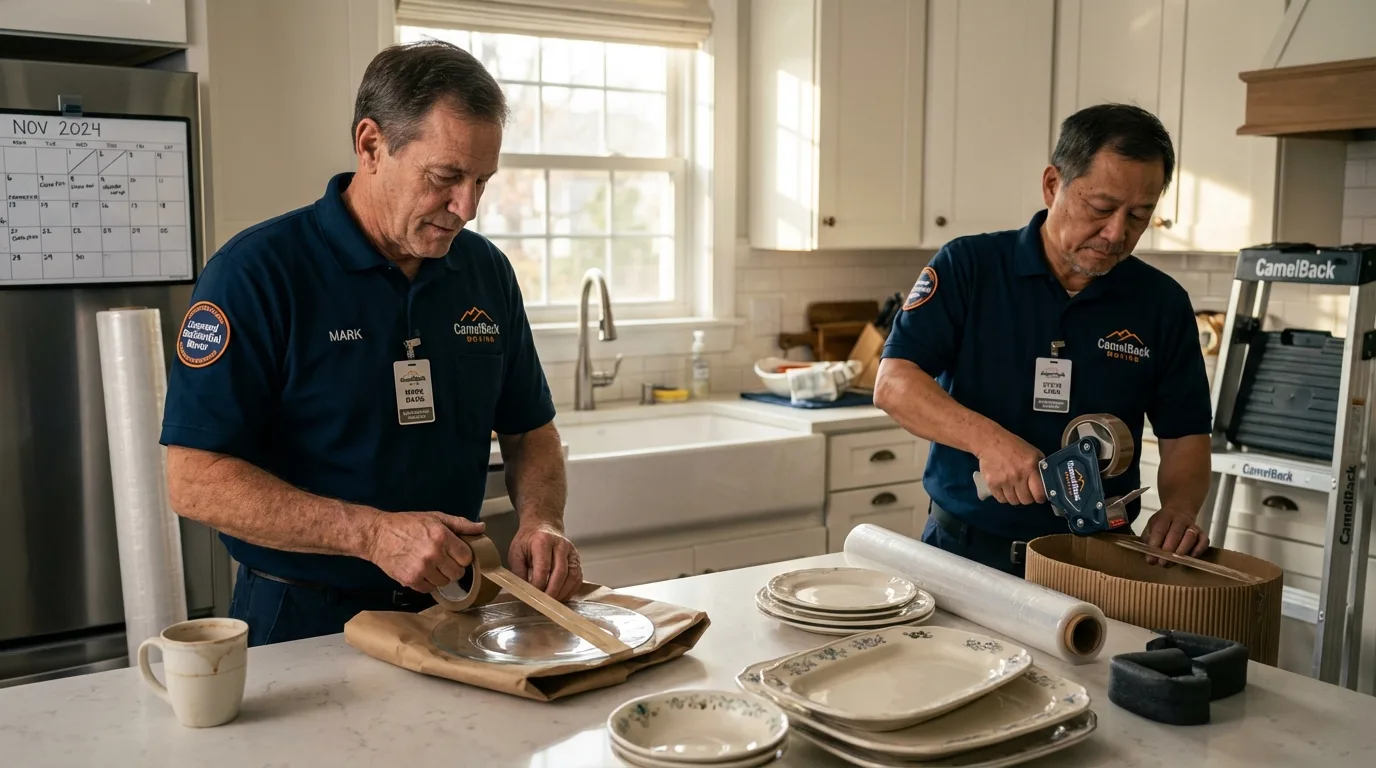 Professional crew packing kitchen dishware in Broussard, LA